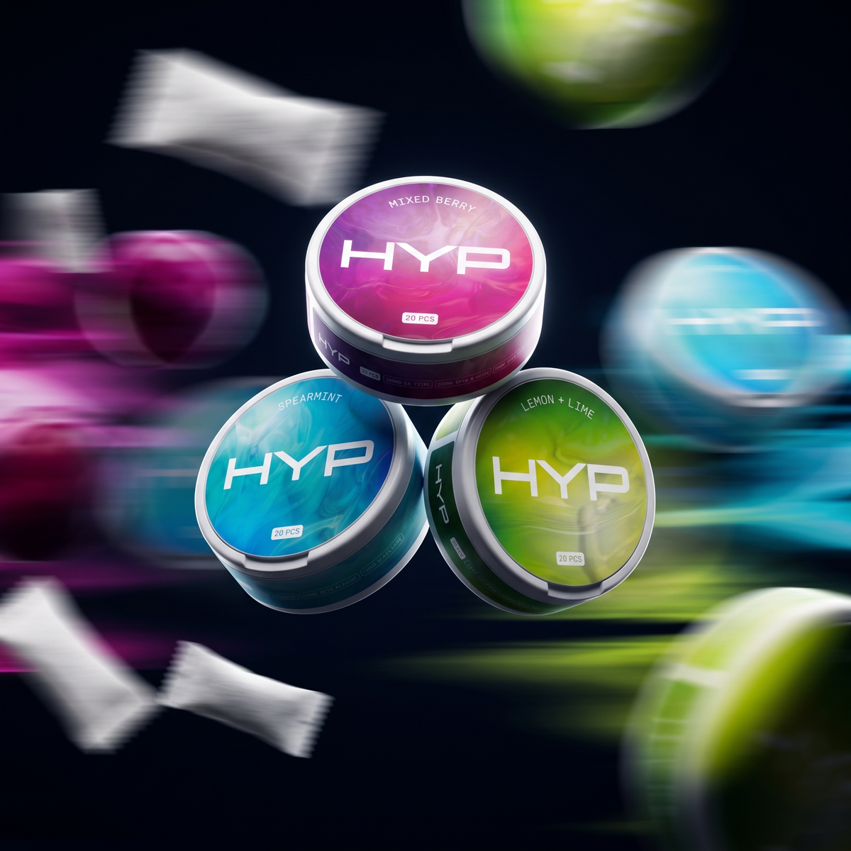Three HYP tubs, one open with pouches